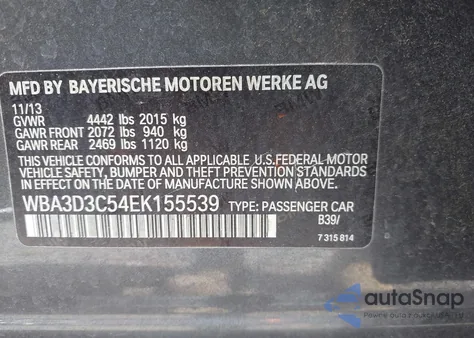 2014 BMW 328D from USA, damaged, VIN WBA3D3C54EK155539